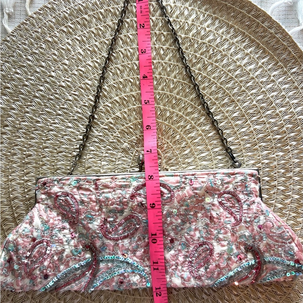 Vintage Pink Paisley Beaded Bag Trending Retro  Whimsy Ethereal  EUC - Picture 7 of 7
